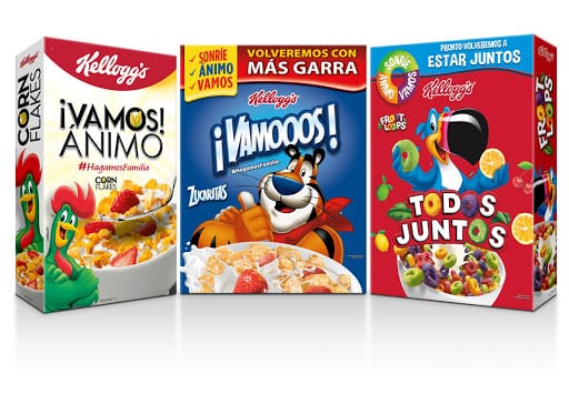 Empaques de cereales kellogg´s con los icónicos personajes de la marca