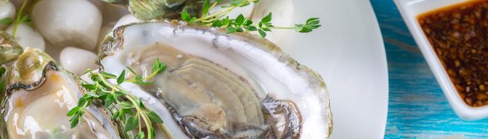 raw oysters with lemon and ice