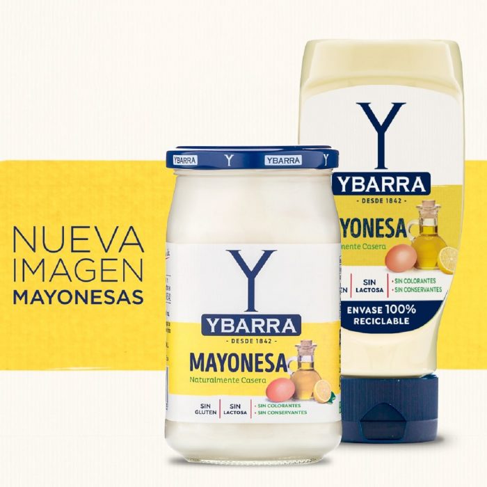 Ybarra renueva la imagen de toda su línea de mayonesas. Tanto en formato vidrio como en su presentación de envases boca-abajo.